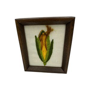 Vintage Framed Handmade Corn Needlepoint Knotted Thread Kitchen Decor